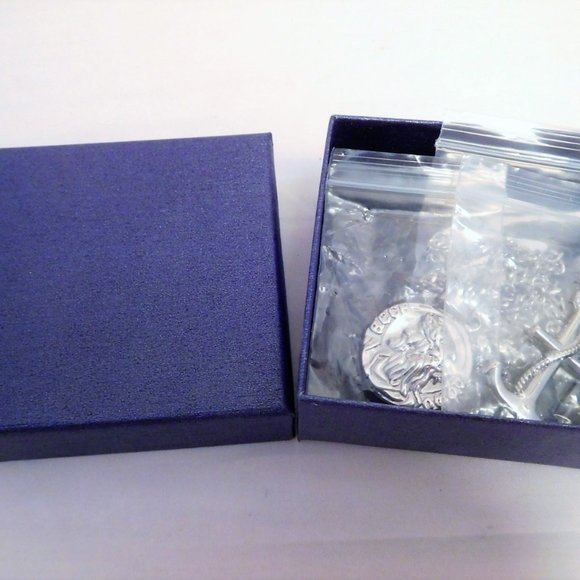 New 2 Sets Gold Stainless Steel Antique Coin Medallion Anchor Pendant 22" Chain - Picture 9 of 9